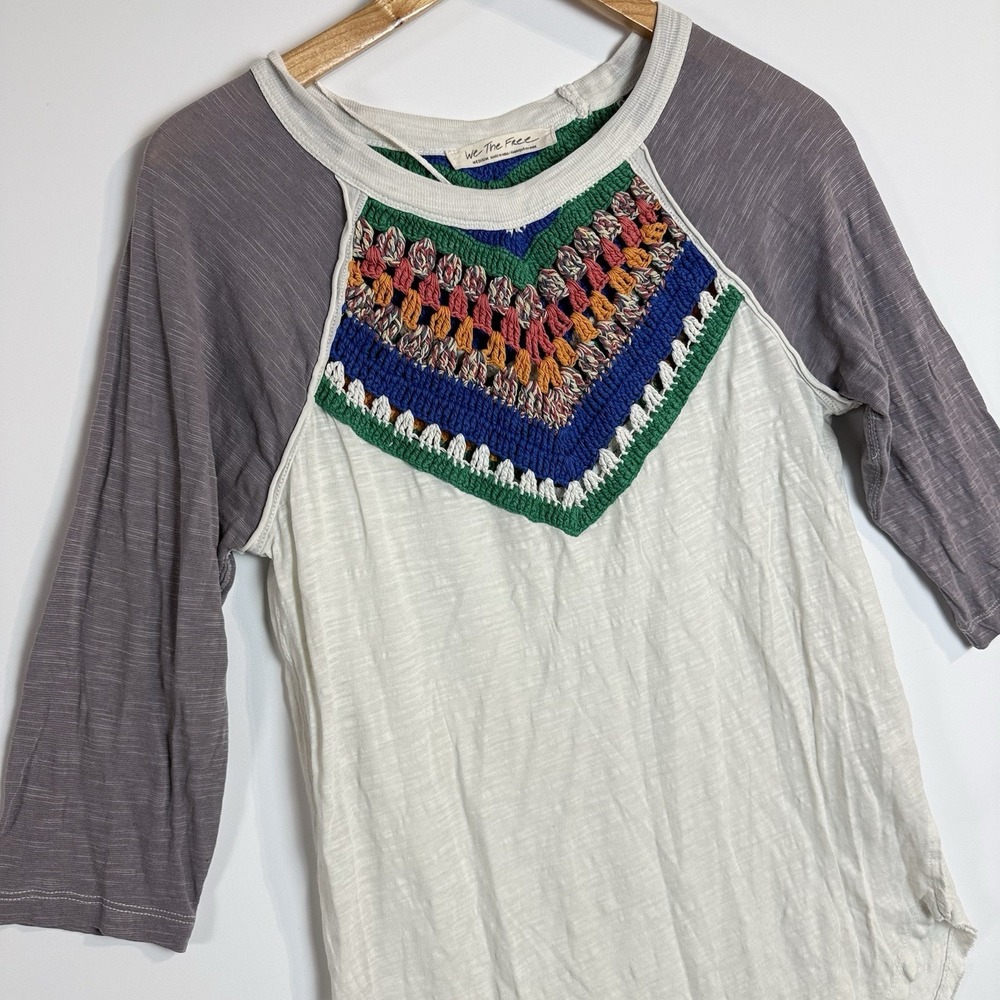 We The Free People Shirt Top Medium Raglan Sleeve Crochet Spring Bound Boho